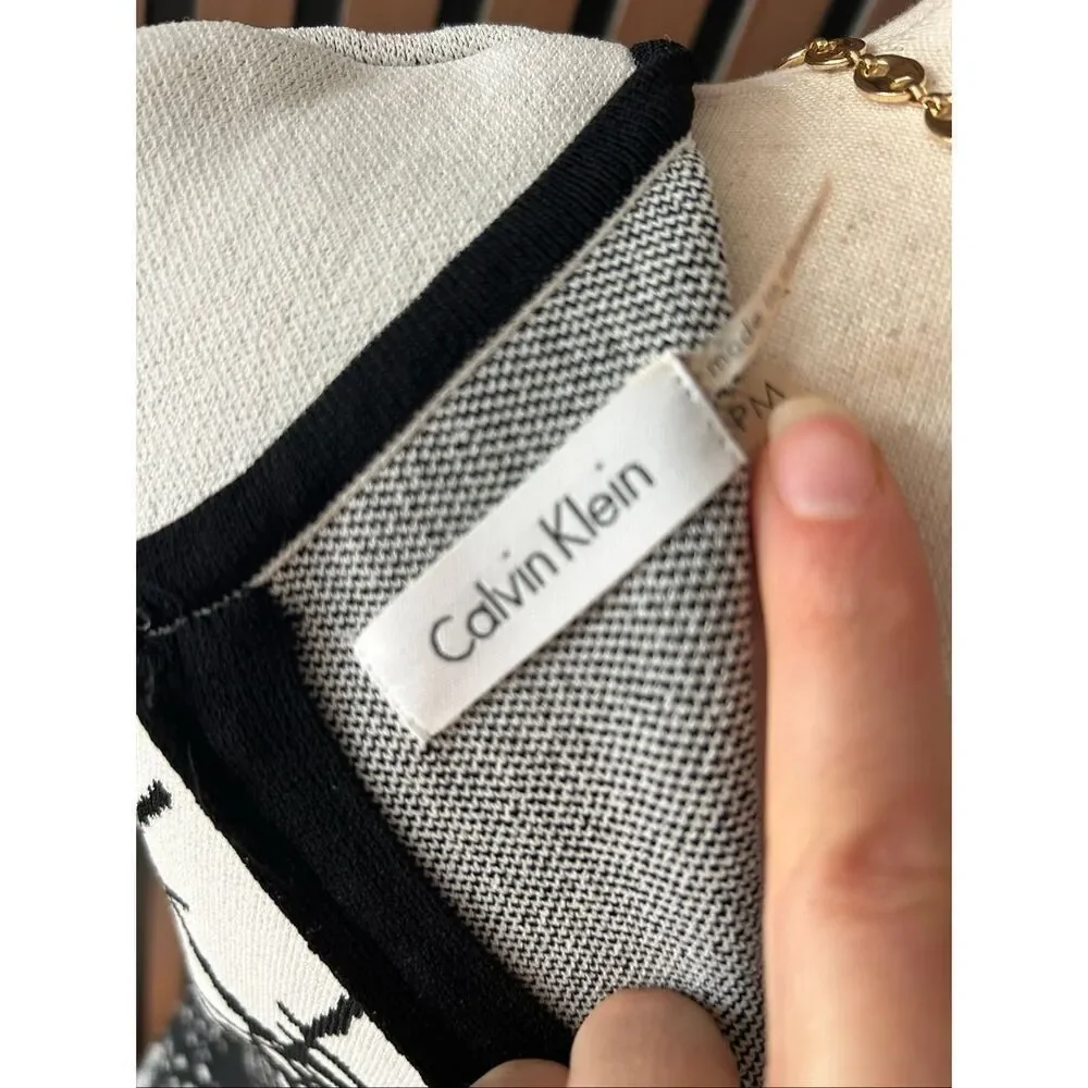 Calvin Klein Women's size PM Sheath Dress Bodycon Textured Black White pattern - Picture 5 of 8